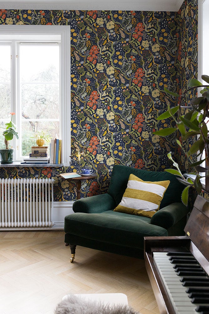 Ann stormönstrad tapet, blå botten