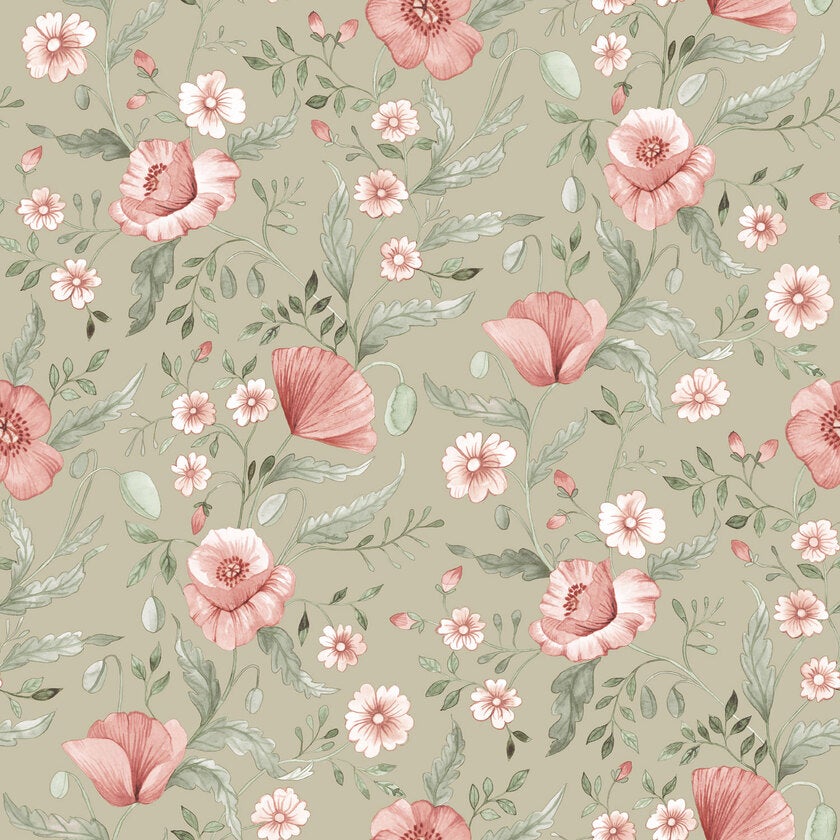 Trädgårdsblommor, grön tapet